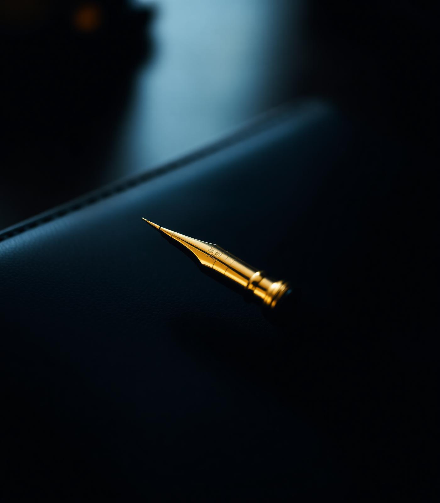 Gold fountain pen on a leather appointment book